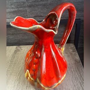 Vintage 1967 CNC Canada Studio Pottery Pitcher Red Fat Lava Drip Glaze MCM 11”H